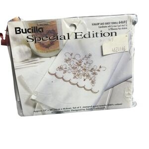 Bucilla Special Edition Scallop Lace Guest Towels Embroidery Kit Set Needlepoint